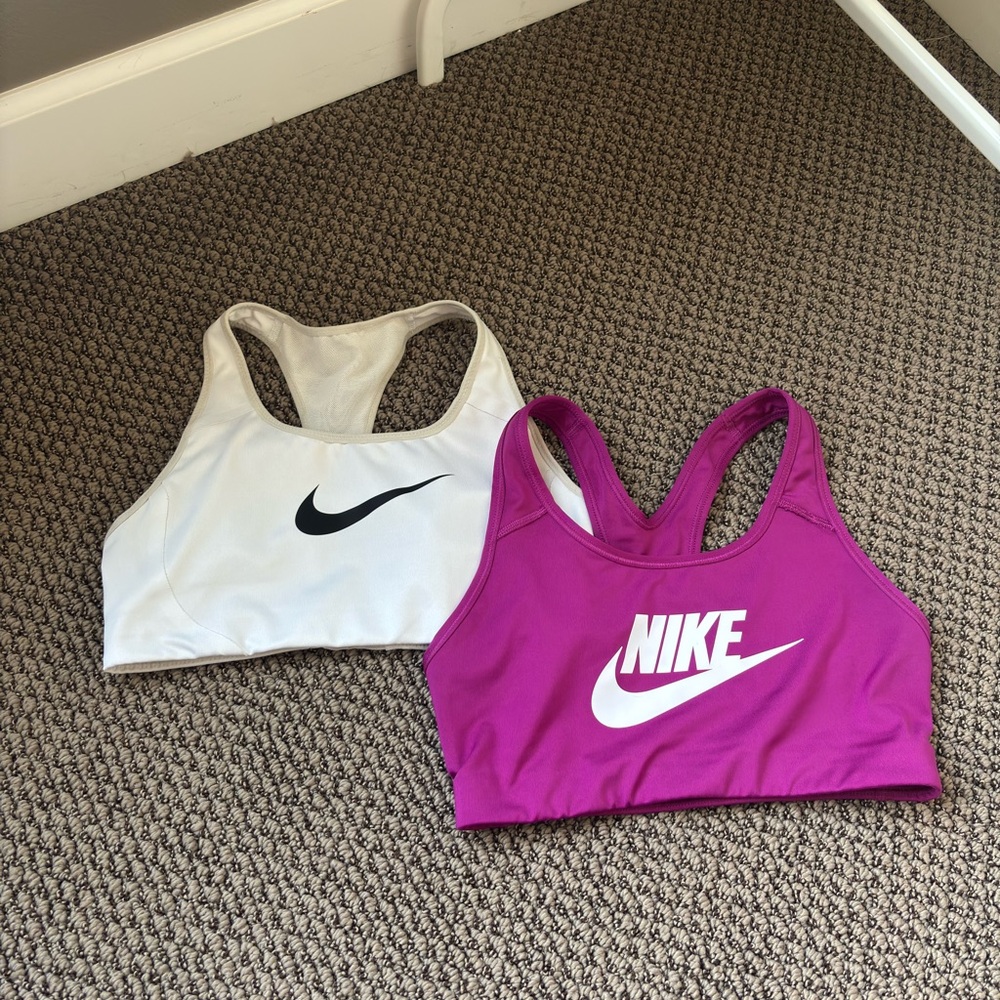 Nike Dri-FIT Sports Bra - Magenta and White